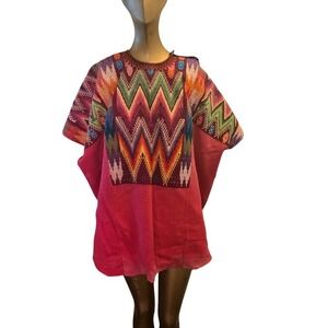 Handwoven Guatamalan Mayan‎ Huipul W/ Geometric Serpent Mountain Pattern Size L
